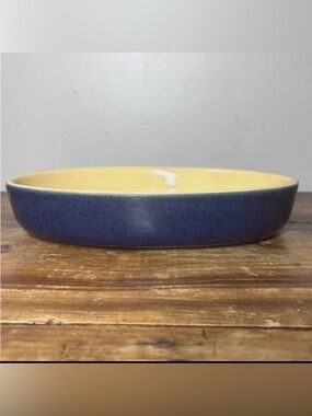 Denby Cottage Blue Oval Vegetable Serving Dish 
speckled 10 1/4 in yellow
